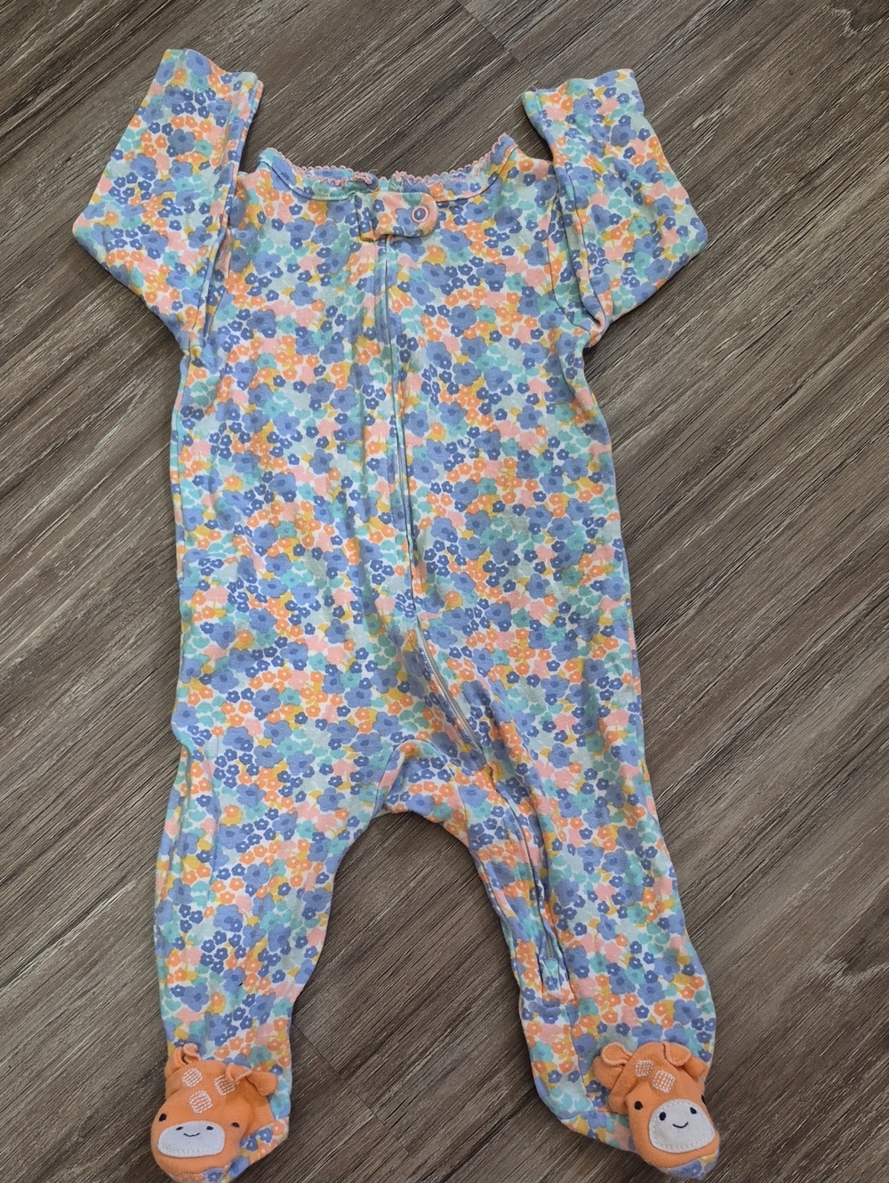 Carter's Floral Footed One-Piece in Blue, Orange, Cream - Picture 1 of 4
